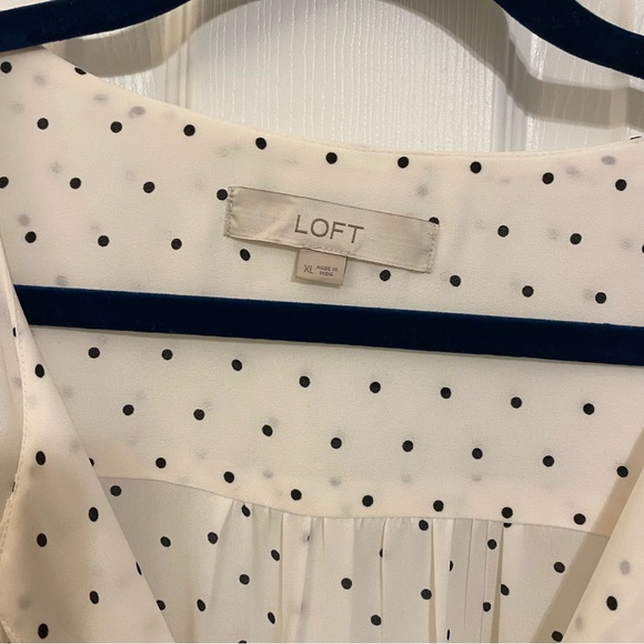 Loft White Long Sleeve Keyhole Tie Neck Blouse Polka Dot Print Size XL - Picture 4 of 7